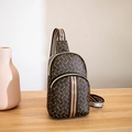 Marsupio in pelle marrone scuro con motivi monogramma e dettaglio a strisce rosso-verdi - Nero