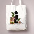 White Christmas canvas tote bag with Merry Christmas festive illustration and letter print - Letter I