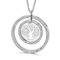 Collar de acero plateado con colgante árbol de la vida y doble anillo de circonitas - Color Acero (Árbol de la Vida/Doble Anillo/Diamante de Imitación)