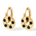 Golden stainless steel hoop earrings with black glass donut charms and polished finish - Gold Black Glass Bead (KDE653)