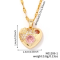 Detailed view of gold heart pendant with pink stones and size measurements in inches - Gold Pink Zirconia Style (N01206-1)