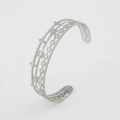 Retro multi-layer silver stainless steel open bangle with beads and hollow floral design - Silver CK528-SR (Four-Petal Flower Layered)