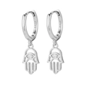 Polished S925 sterling silver hoop earrings with hollow Hamsa Hand and zircon - Hamsa Hand - Silver