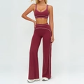 Ensemble de yoga bordeaux deux pièces avec bordure blanche, pantalon large et haut en U - S / Haut Et Bas / Soutien-gorge + Pantalon large / Rouge Cerise