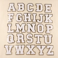 White chenille alphabet patches A-Z with sparkling gold glitter borders for DIY - White Single Letter (Note)