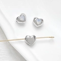 Macro detail of 18k silver plated heart beads with opal stones for DIY jewelry making - 7# White Gold - Opal Color