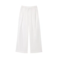 Détail du pantalon large en coton-lin blanc montrant la taille élastique et le cordon - XS / Bottoms / Blanc
