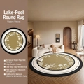 Lakeside Lake round rug in mustard green with floral patterns and non-slip base - Diameter 80cm / A Pool of Lake