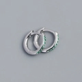 Silver S925 geometric hoop earrings featuring a row of inlaid green zircon stones - White Gold (Green Zirconia)