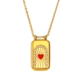 Collier plaqué or 18 carats avec pendentif rectangulaire cœur rouge et soleil - Or-Cœur Rouge