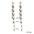 Golden stainless steel tassel earrings with blue resin beads and cascading fringe design - Gold & Deep Purple