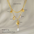 Golden multi-layer stainless steel necklace featuring pearl heart moon and star charms - Double Layer/Heart/Cross/Moon/Flower/Crystal / Gold Multi-Pendant Necklace