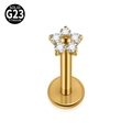 Stud de labret en titane G23 doré avec fleur en zircons cubiques brillants - Petit (3.4mm Fleur) / Doré