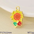 Sunflower charm in golden stainless steel with yellow enamel and red beetle detail - Sunflower With Leaves Style (KLJ9514-ZLA)