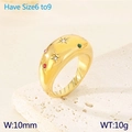 Gold plated 10mm dome ring with starburst engravings and colorful inlaid crystals - Wide Colorful Star Style (KR111578-GC)