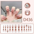 Pink gradient press-on nails with 3D rhinestone hearts and elegant pearl accents - 24 Pcs/Set / Flesh Pink Gradient 3D Rhinestone Pearl Style (D436)