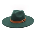 Detail of dark green wool fedora hat featuring a brown leather band with silver rivets - M (56-58cm) / Dark Green
