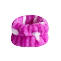 Soft pink and white plush flannel wrist washbands with elastic for face washing - Purple Polka Dots