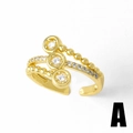 Three-row gold plated hollow heart open ring with clear zircon crystals on white background - Triple Row Beaded Design (A)