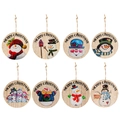 Set di 8 decorazioni natalizie in legno con illustrazioni di pupazzi di neve e scritte - Misura Standard / Design Assortiti di Pupazzi di Neve