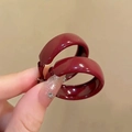 Macro shot of dark red vintage hoop earrings with a thick geometric circular design - 1# 925 Sterling Silver Earring Post - Wine Red - Smooth Enamel Hoop