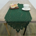 Green crochet lace table runner with intricate hollow patterns for Christmas party decor - 33*92cm / Green