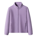 Women's purple polar fleece jacket with high collar and zippered pockets on white background - M / Taro Purple