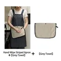Navy striped apron with detachable gray hand-wipe towel and front pocket variant - Apron + 2 Replacement Towels / Dark Blue Stripes With Grey Towel (2 Towels Included)