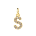 Vintage pearl necklace with a gold-tone metal letter S pendant and sparkling cubic zirconia - Letter S Pendant / Gold