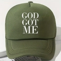 Cappellino oliva con stampa bianca GOD GOT ME e retro in mesh traspirante - Taglia unica / Verde Militare