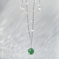 Handmade green jadeite pendant wrapped in silver mesh on a braided DIY cord necklace - Empty Net Bag / Gray