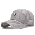 Grey breathable mesh baseball cap with shield logo for outdoor summer sun protection - Light Gray