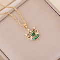 Collier doré avec pierre précieuse en cœur vert et pendentif couronne dans son écrin - Coeur De Couronne Vert (N832) / 1# Vert
