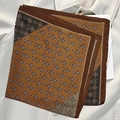 Elegant satin square scarf with vintage clover patterns in brown and caramel tones - Coffee Patchwork Square Scarf / 65