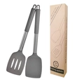 Deep grey non-stick silicone spatula set with stainless steel handles and box - Solid + Slotted Spatula Set (Boxed) / Gray