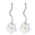 Minimalist S925 sterling silver daisy drop earrings with white petals and yellow centers - 925 Silver / Daisy Wavy Earrings (BLN087E)