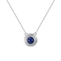 Bohemian silver necklace featuring a round deep blue gemstone pendant on a refined chain - Lapis Lazuli, White Gold Plated, Approx. Weight 1.71g