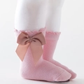 Pink rib-knit princess socks for toddlers with a large decorative grosgrain bow accent - Lotus Pink
