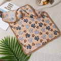 Warm yellow fleece pet blanket with paw prints and size M label for dogs and cats - Coffee Paw