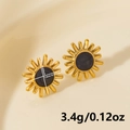 Detail showing dimensions of geometric sunburst earrings in gold and black 18k finish - Gold Black