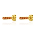 Elegant gold plated bar earrings with six orange cubic zirconia stones on white background - Yellow