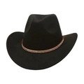 Chapeau de cowboy western classique en feutre noir avec chaîne dorée et strass - Noir