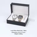 Dual slot black leather watch storage box with soft white pillows and flip top design - Long Pillow Style / Black