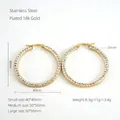 18k gold plated stainless steel hoop earrings with zircon, size 40mm 50mm 60mm guide - 40*40mm