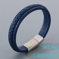 Bracelet homme en cuir tressé bleu marine avec fermoir magnétique argenté et coutures - Cuir Bleu Fermoir en Acier (KB205360-JR)