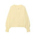 Classic round neck long sleeve knit cardigan in soft light yellow with button closure - S / Light Yellow