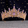 Detail view of Baroque crown with purple crystals and gold metal base for weddings - Gold Purple Crystal