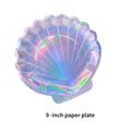 Holographic 9-inch shell shaped paper plate for party supplies with iridescent finish - Large Shell Plate