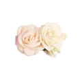 Pink and ivory fabric rose hair clip with green leaves and sequins for girls - Style 17 (Pink & White Side-by-Side Rose)