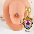 Piercing de langue doré avec gemme violette en goutte et motif de pétale évidé - 1.6x16x5mm / Or Violet Goutte d'Eau
